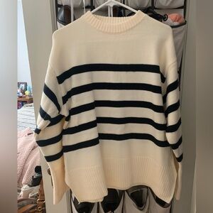Striped Cream and Black Women's Sweater